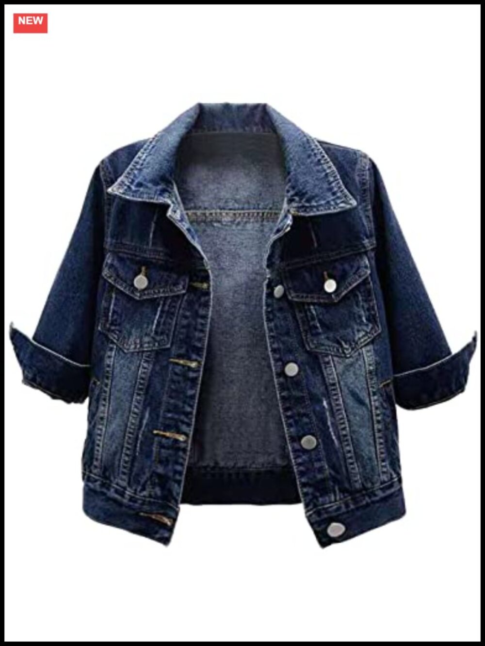 Womens Cropped Denim Jacket 3/4 Sleeve Button Down Jean Coat
